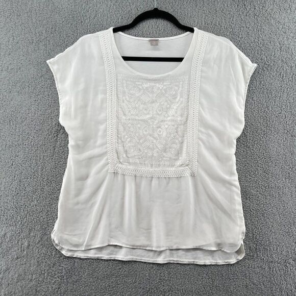 Chico's Emori Embroidered Top Size 3 Women's Extra Large Boho Natural - Picture 6 of 14